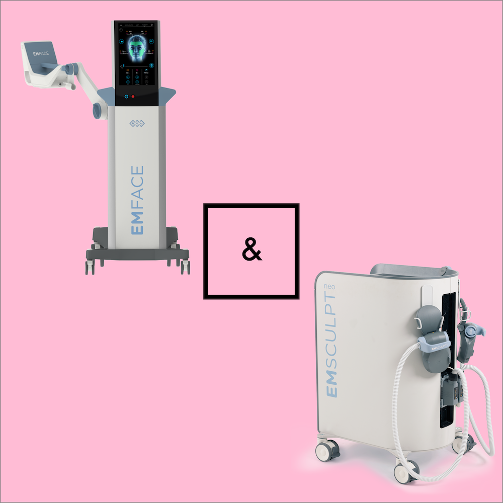 Image showing Emface And Emsculpt devices shown over pink background