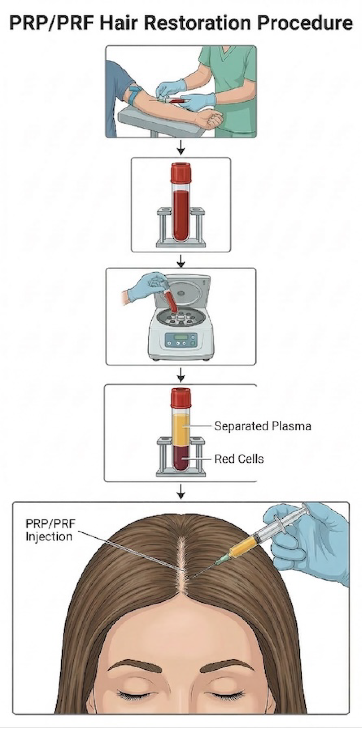Diagram showing steps in PRP hair restoration
